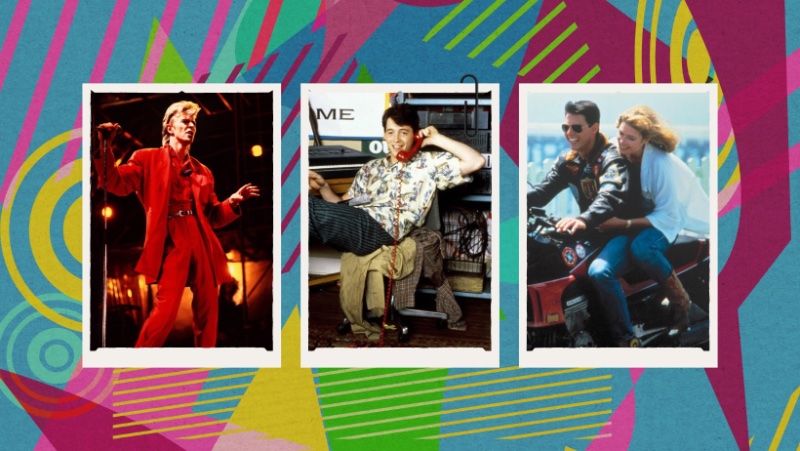 Explore iconic 80s fashion for men.