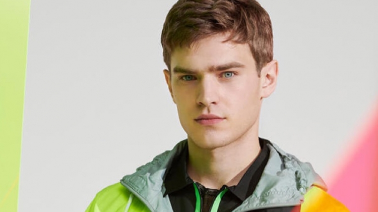 Going retro, Bo Develius sports a Balenciaga jacket.