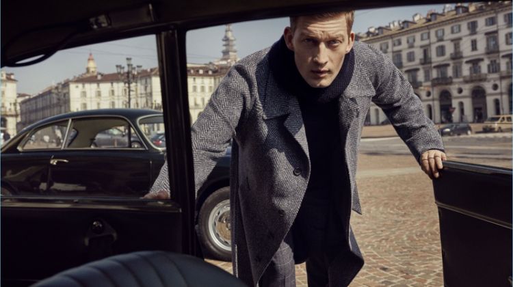 Bastian Thiery stars in Corneliani's fall-winter 2018 campaign.